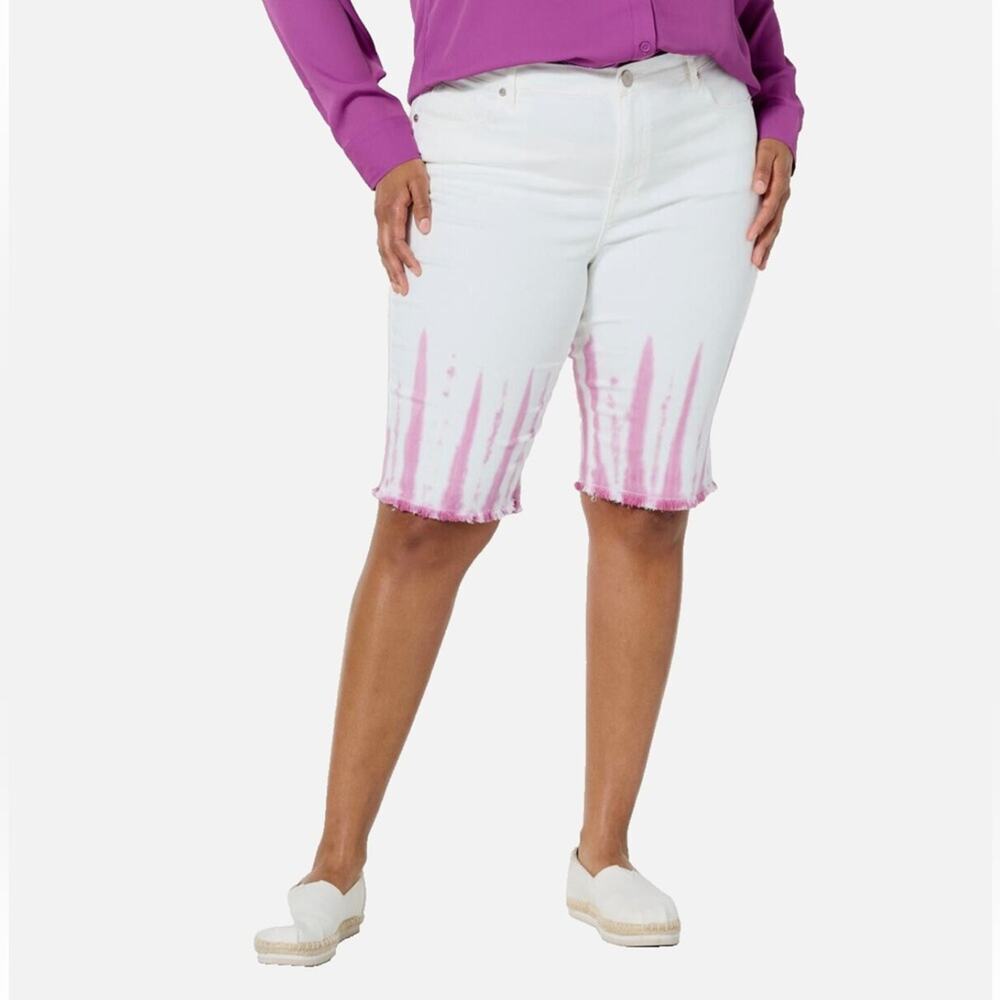 DG2 by Diane Gilman Classic Stretch Tie Dye Bermuda Shorts White Pink 0P NWT